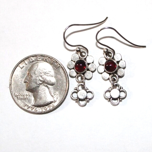 Sterling Silver Garnet Daisy Earrings - Picture 3 of 5